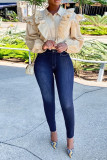 Dark Blue Fashion Casual Solid Basic High Waist Jeans