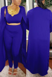 Blue Fashion Casual Solid Basic O Neck Long Sleeve Three-piece Set