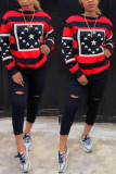 Red Fashion Casual Print Basic O Neck Tops