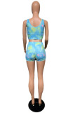 Blue Fashion Casual Tie Dye Loose Two Pieces