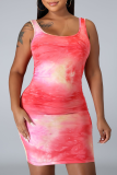 Pink Sexy Print Patchwork O Neck Pencil Skirt Dresses