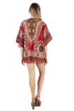 Black Fashion adult Sexy Bat sleeve Half Sleeves O neck Swagger Mini Patchwork Print