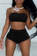 Black Sexy Living Solid Backless Strapless Sleeveless Two Pieces