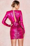 Silver adult Sexy Fashion Cap Sleeve Long Sleeves V Neck Step Skirt Mini Draped chain Fluorescent