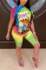 Green Casual Print Patchwork O Neck Short Sleeve Two Pieces