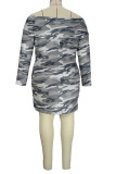 Camouflage Sexy Print Patchwork Bateau Neck Pencil Skirt Plus Size 