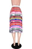 Stripe Elastic Fly Sleeveless Mid Print Draped Striped Patchwork Gradient Letter Pleated skirt Pa