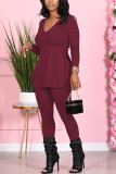 Black Fashion Sexy Adult Solid Patchwork V Neck Long Sleeve Regular Sleeve Regular Two Pieces