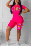 Black Fashion Casual adult Letter Patchwork Print Two Piece Suits pencil Short Sleeve Two Pieces