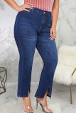 Dark Blue Sexy Solid Ripped Plus Size 