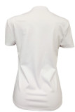 White Chemical fiber blend O Neck Short Sleeve Letter Print Character Solid Tops
