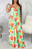 Green Sexy Print Patchwork Spaghetti Strap Printed Dress Dresses