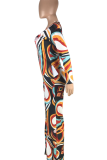 Rose Red Sexy Print Patchwork Square Collar Straight Jumpsuits
