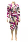 White Fashion Sexy adult Turndown Collar Print Zippered