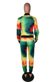 Red Yellow Casual Print Tie-dye O Neck Plus Size 