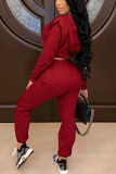 Red Fashion Solid Patchwork Long Sleeve Two Pieces