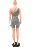 Mint green Sexy Solid Patchwork One Shoulder Sleeveless Two Pieces