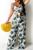 Multicolor Sexy Print Patchwork Square Collar Sleeveless Two Pieces