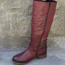 Wine Red Casual Bandage Round Leather Shoes