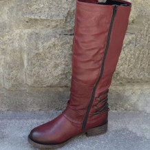 Wine Red Casual Bandage Round Leather Shoes