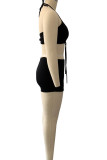 White Sportswear Solid Patchwork Frenulum Halter Sleeveless Two Pieces