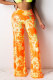 Yellow Pink Yellow Elastic Fly Sleeveless High Patchwork Print Boot Cut Pants Bottoms