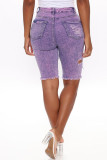 purple Broken Holes Denim