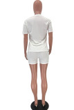 White Sexy Twilled Satin Print Ripped O Neck Short Sleeve Regular Sleeve Regular Two Pieces