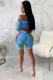 Blue Sexy Fashion Print Tie Dye Patchwork asymmetrical Straight Long Sleeve