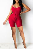 Pink Sexy Casual Solid Backless Spaghetti Strap Skinny Romper
