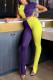 Yellow and purple Blends Street Patchwork Solid Draped contrast color pencil Short Sleeve Two Pieces