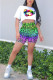 Fluorescent green Fashion Street Leopard Print Two Piece Suits Straight Short Sleeve Two Pieces