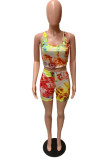 Colour Fashion Casual Tie Dye Printing U Neck Sleeveless Two Pieces