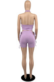 White Fashion Sexy Solid Bandage Backless Halter Sleeveless Two Pieces