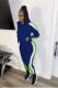 Royal blue adult Fashion OL Solid Two Piece Suits Patchwork Zippered pencil Long Sleeve