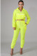 Yellow Street Patchwork Two Piece Suits Solid Fluorescent pencil Long Sleeve Two-piece Pants Set