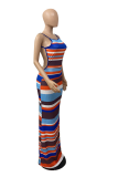 Blue Sexy Striped Patchwork Half A Turtleneck Pencil Skirt Dresses