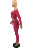 Orange Fashion Casual Solid Backless Off the Shoulder Long Sleeve Two Pieces