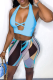 Blue Sexy Print Bandage Halter Sleeveless Two Pieces