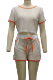White Sexy Solid Patchwork O Neck Short Sleeve Two Pieces