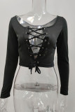 White Sexy Solid Bandage Hollowed Out Patchwork U Neck Tops