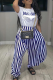Blue Casual Print Patchwork O Neck Short Sleeve Two Pieces
