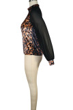 Brown O Neck Long Sleeve Print Patchwork