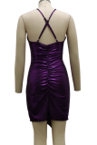 Blue Sexy Solid Patchwork Spaghetti Strap Pencil Skirt Dresses