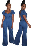 Light Blue Casual Backless Solid Chemical fiber blend Sleeveless V Neck 