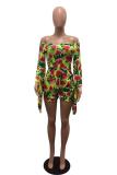 Multi-color Casual Fashion stringy selvedge Print Floral Geometric Three Quarter V Neck one word colla