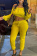 Yellow Fashion Sexy adult Ma'am Solid Two Piece Suits pencil Long Sleeve Two Pieces
