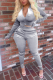 Silver Casual Solid Patchwork O Neck Long Sleeve Two Pieces