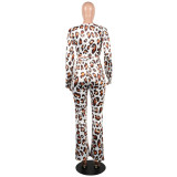 As Show Drawstring Mid Leopard Patchwork Loose Pants Two-piece suit