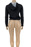 Red Street Print Hooded Collar Mid Waist Tops